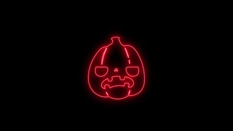 Glowing Red Neon Pumpkin Face Animation on Black Background 4K Stock Footage 341361116