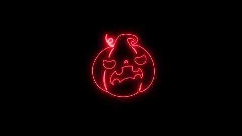 Glowing Red Neon Pumpkin Face Animation on Black Background 4K Video stock 341361118