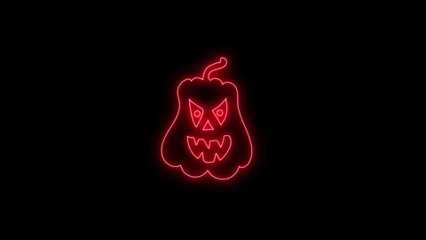 Glowing Red Neon Pumpkin Face Animation on Black Background 4K Stock Footage 341361138