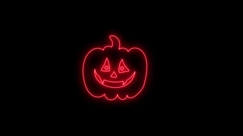 Glowing Red Neon Pumpkin Face Animation on Black Background 4K Stock Footage 341361139