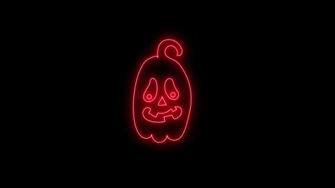Glowing Red Neon Pumpkin Face Animation on Black Background 4K 스톡 동영상 341361140