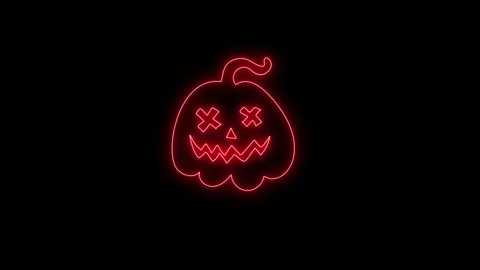 Glowing Red Neon Pumpkin Face Animation on Black Background 4K Stock Footage 341361141