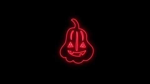Glowing Red Neon Pumpkin Face Animation on Black Background 4K Stock Footage 341361147