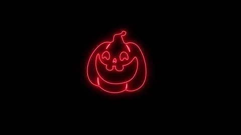 Glowing Red Neon Pumpkin Face Animation on Black Background 4K Stock Footage 341361151