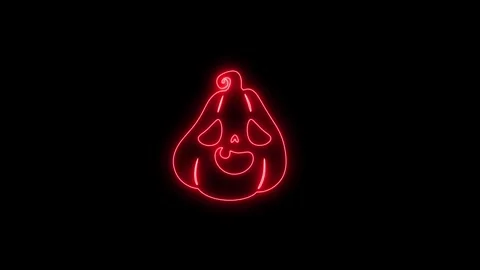 Glowing Red Neon Pumpkin Face Animation on Black Background 4K Stock Footage 341361155