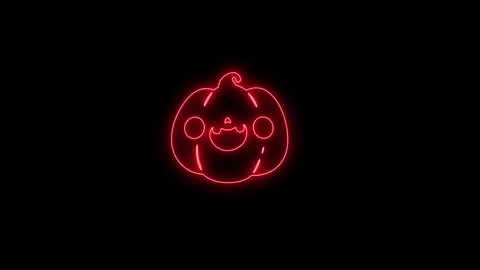 Glowing Red Neon Pumpkin Face Animation on Black Background 4K Video stock 341361157