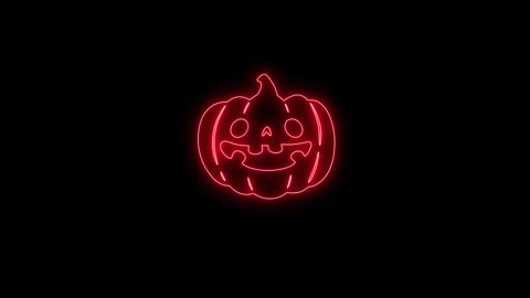 Glowing Red Neon Pumpkin Face Animation on Black Background 4K Stock Footage 341361159
