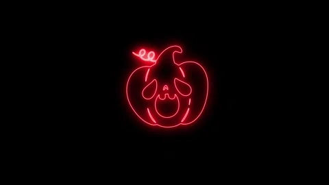 Glowing Red Neon Pumpkin Face Animation on Black Background 4K 動画素材 341361160
