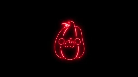 Glowing Red Neon Pumpkin Face Animation on Black Background 4K Video stock 341361161