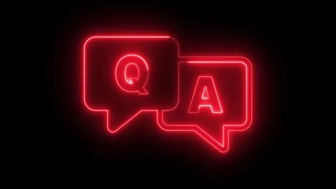 Glowing red neon QA speech bubbles animation on dark background, QnA sessio.. 스톡 동영상 309845641