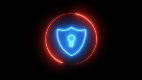 Glowing Red Neon Shield and Padlock Symbolizing Cybersecurity and Digital D.. Stock Footage 309265437