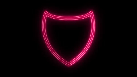 Glowing Red Neon Shield Icon Line Art Concept Animation on Black Background Stock Footage 343152518
