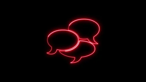 Glowing red neon speech bubble icon animation on dark background. Stock Footage 337081733