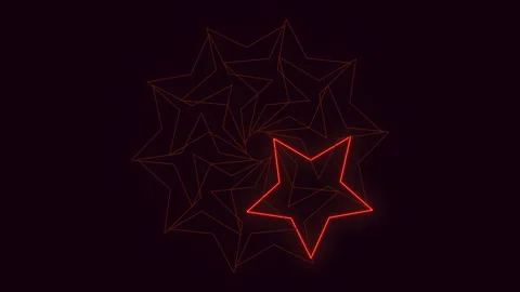Glowing red neon star composed of triangular shapes Stock Footage 322798069