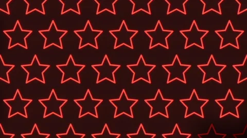 Glowing red neon star pattern background with repeating outline shapes in rows Vídeos de archivo 333189310