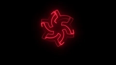Glowing red neon star shape on a dark black background Stock Footage 346972535