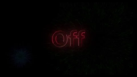 Glowing red neon text off with abstract particle explosion effect or background Video stock 318099154