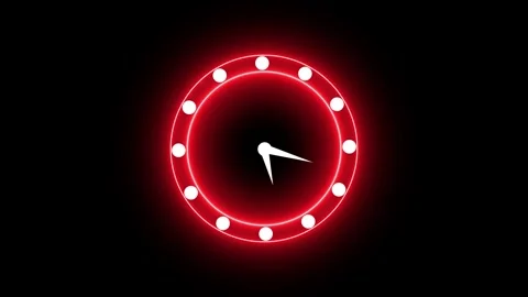 Glowing red neon wall clock animation. Stockbeeldmateriaal 332089355
