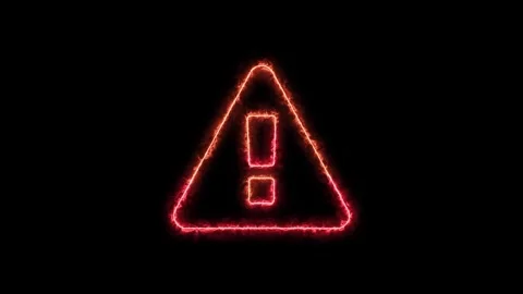Glowing red neon warning triangle sign with exclamation mark icon Stock Footage 337481476