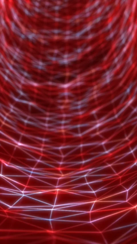 Glowing red network mesh forming a curved tunnel pattern, symbolizing data .. Stock Footage 319749421