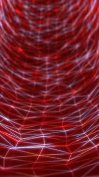 Glowing red network mesh forming a curved tunnel pattern, symbolizing data .. Stock Illustration