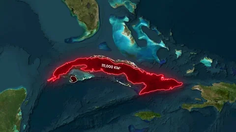 Glowing red outline map highlights Cuba with area in animated motion Видео 341644718