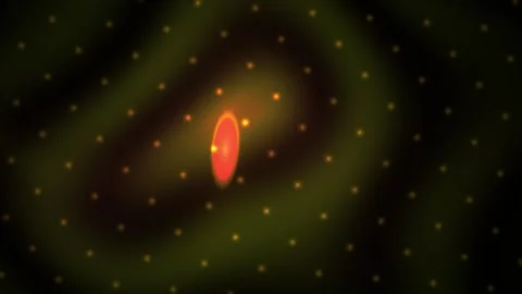 Glowing red oval shape in a green nebula with yellow dots. Stock Footage 335525166