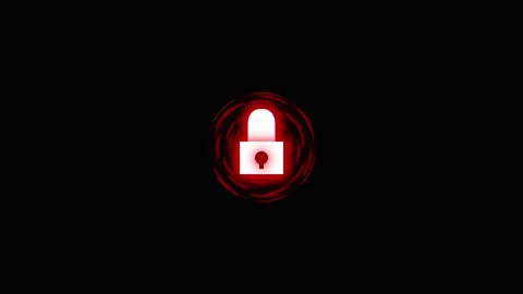 Glowing red padlock icon pulsing with circular light waves against dark bac.. Stock Footage 342278998