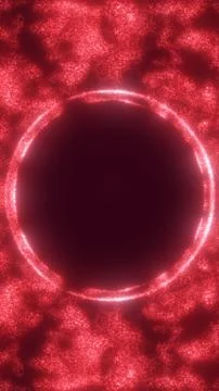 Glowing red particle ring forming a circular frame on a sparkling background, Stock Illustration