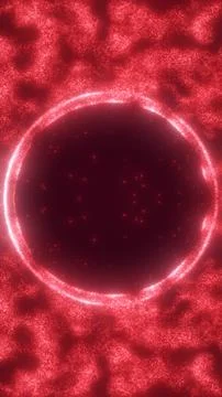 Glowing red particle ring forming a circular frame on a sparkling backgroun.. Stock Illustration