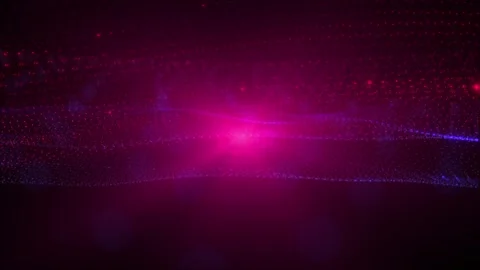 Glowing red particle waves flow across a dark background, creating an abstrac Stock Footage 328238360