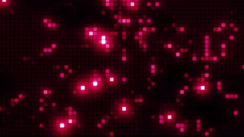 Glowing Red Pixel Grid, Digital Data Transfer &amp; Tech Network Animation, 4K Loop Stock Footage 309329532