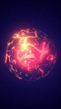 Glowing red plasma energy sphere with fiery swirls on dark background, sci-.. Stock Illustration