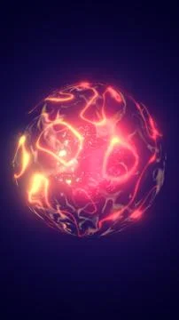 Glowing red plasma energy sphere with fiery swirls on dark background, sci-.. Stock Illustration