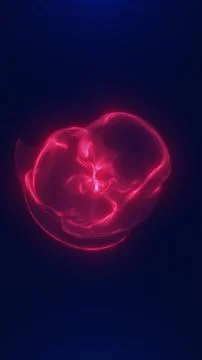 Glowing red plasma orb floating on a dark blue background, creating a futur.. Stock Illustration