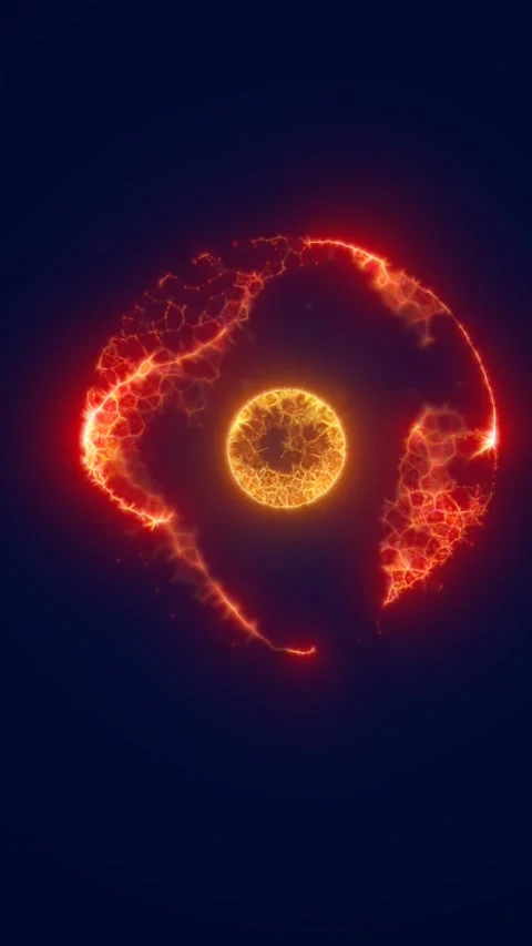 Glowing red plasma ring orbiting a bright core, atomic energy concept with .. Stock Footage 328355176