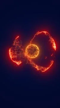 Glowing red plasma ring orbiting a bright core, atomic energy concept with .. Stock Illustration