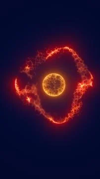 Glowing red plasma ring orbiting a bright core, atomic energy concept with .. Stock Illustration