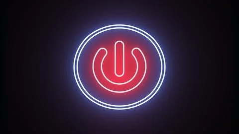 Glowing red power button icon neon animation. Neon light power button turni.. Stock Illustration