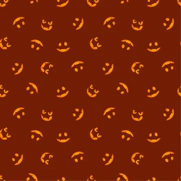 Glowing in the red pumpkin faces vector. Haloween seamless pattern. Stock Illustration