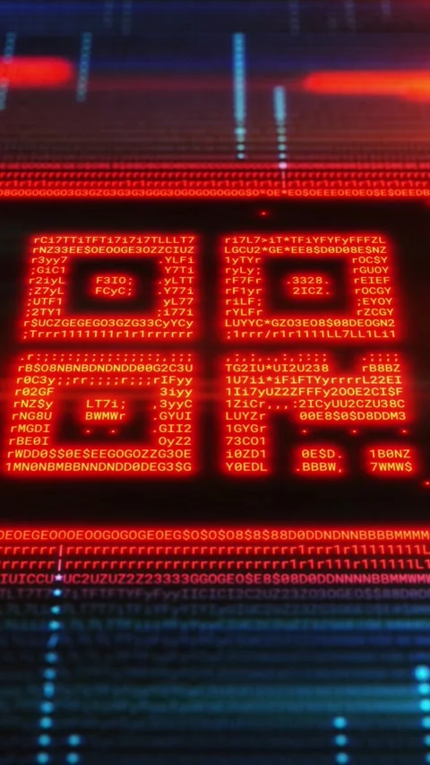 Glowing red QR code symbol formed by code lines in the digital world Stock Footage 345667154