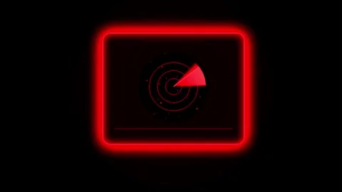 Glowing red radar scanner screen animation with sweeping beam and target do.. Stock Footage 344709923