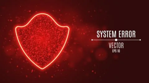 A glowing red shield of programming symbols. System error. High-tech neon shi Stock Illustration