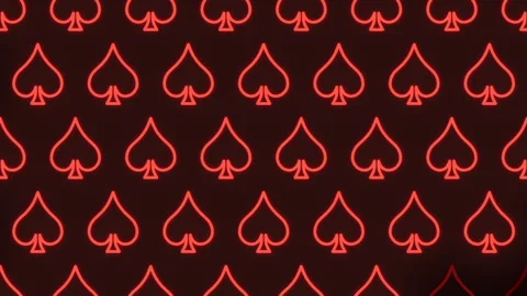 Glowing red spade symbols pattern on dark background, casino card suit animation Video stock 333189332