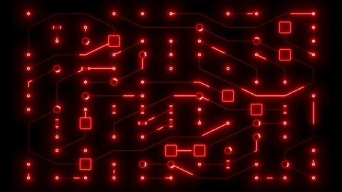 Glowing Red Sparce Circuit Animation Motherboard Loop Stock Footage 114714982