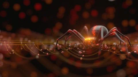 Glowing red spider in waiting on web 3D illustration Stock Illustration