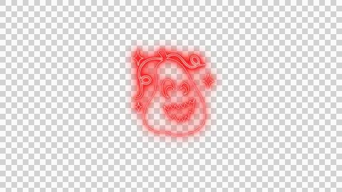 Glowing Red Spooky Pumpkin Face with Neon Aura on Transparent Background Stock Illustration