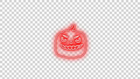 Glowing Red Spooky Pumpkin Face with Neon Aura on Transparent Background Stock Illustration