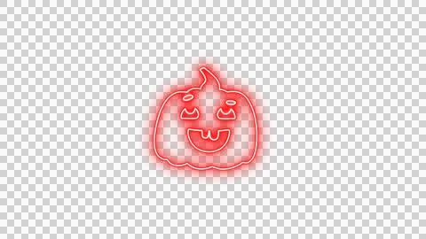 Glowing Red Spooky Pumpkin Face with Neon Aura on Transparent Background Stock Illustration