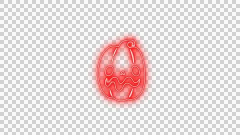 Glowing Red Spooky Pumpkin Face with Neon Aura on Transparent Background Stock Illustration